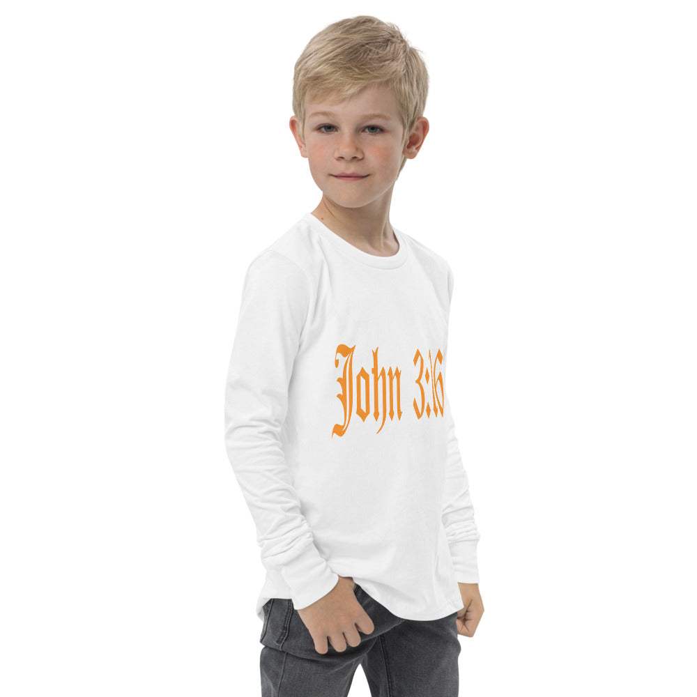 Youth Long Sleeve "John 3:16" in Gold Print - For God so Love the World.....