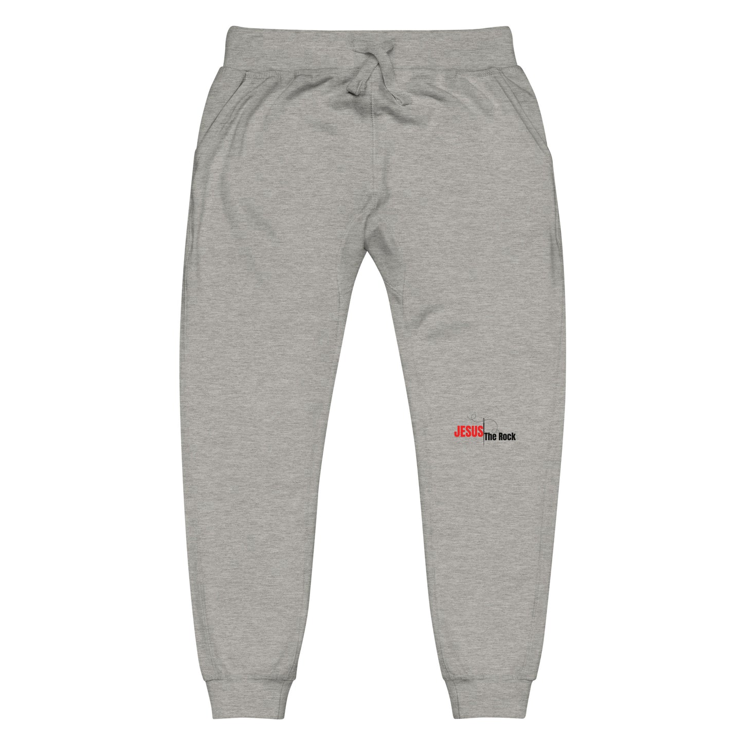 Unisex Fleece Sweatpants: "Jesus the Rock" in Red Black script